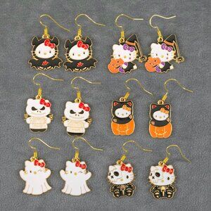 Hello Kitty Halloween Dangle Earrings Kawaii Spooky Ghost Witch Skeleton Pumpkin
